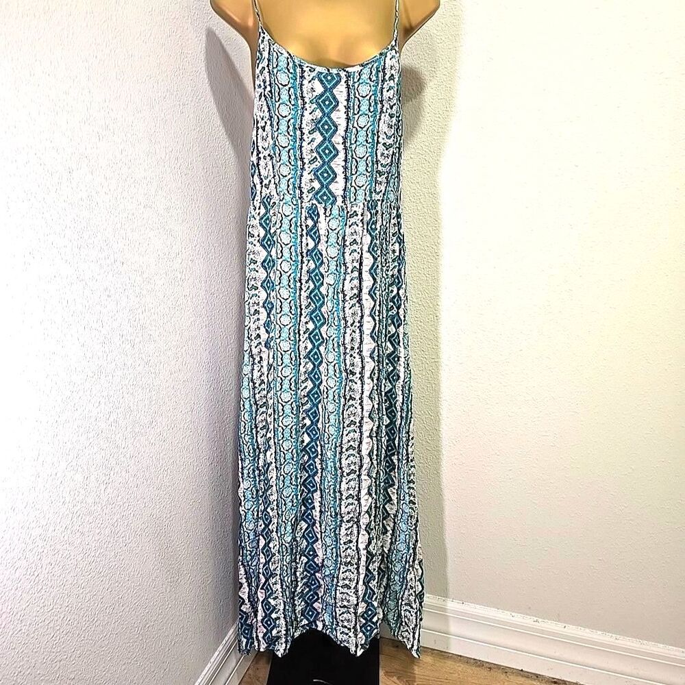 Teal Aztec Open Back Midi Sun Dress Lge Indie Boho Resort Coastal Beachy Cruise